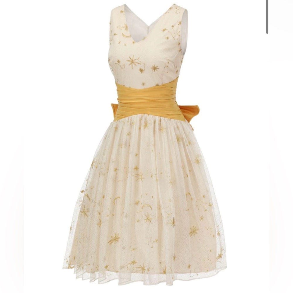 Retro-Stage Vintage ivory and gold/yellow  moon and stars dress - Picture 2 of 12
